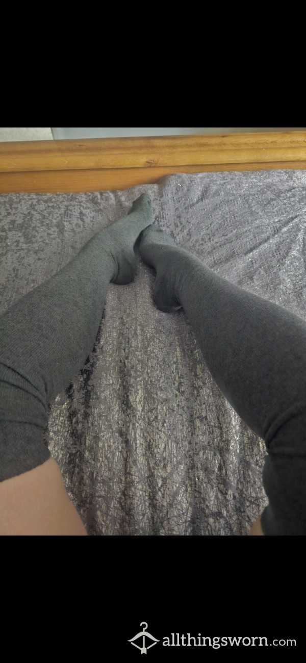 Grey Over The Knee School Girl Style Socks