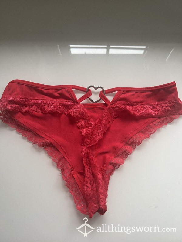 Heart Detail Red Lace Thong ❤️