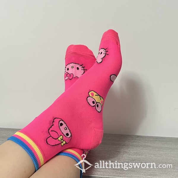 Hello Kitty Hot Pink Bright Crew Nylon Socks