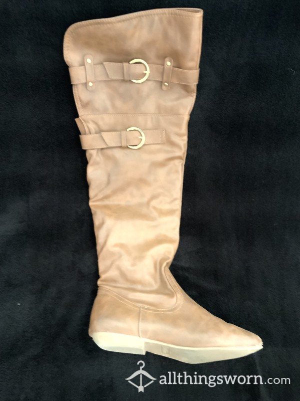 High Brown Leather Boots