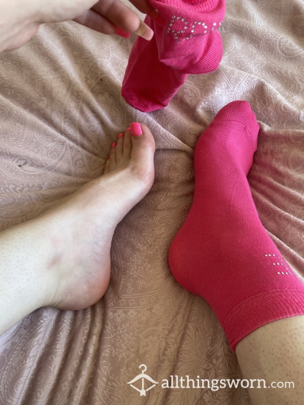Hot Pink Barbie Ankle Socks 💖 Diamanté Details ✨
