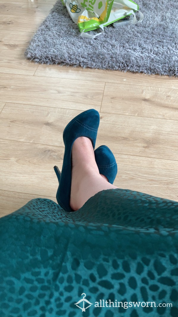 Size 5 Blue Green Suede High Heels
