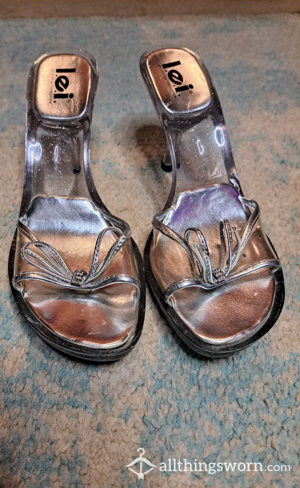 Kitten Heel Clear Slide On Prom Shoes  (18 Years Old)