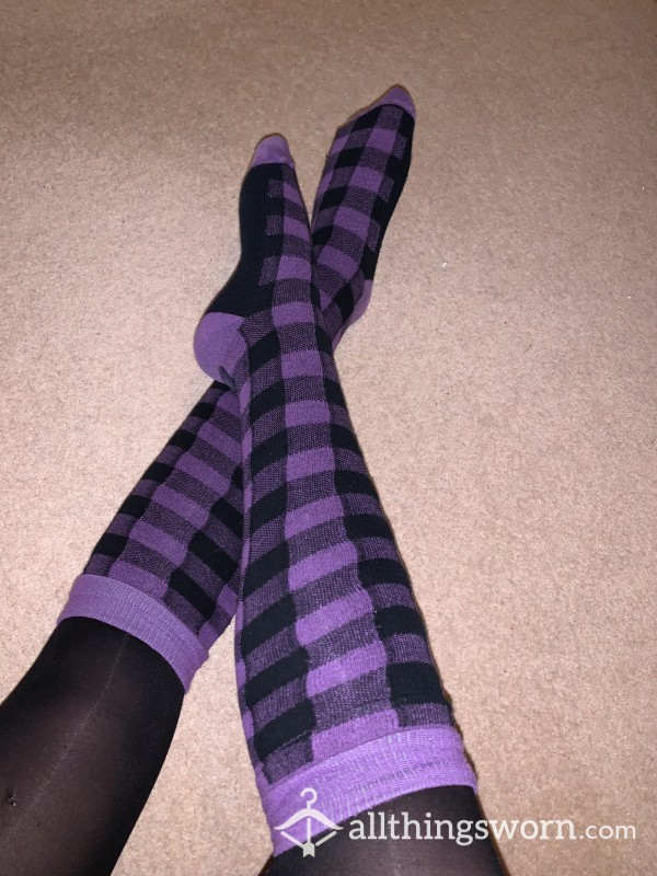 Knee High Purple Check Socks - UNIQUE - Complete Your Collection