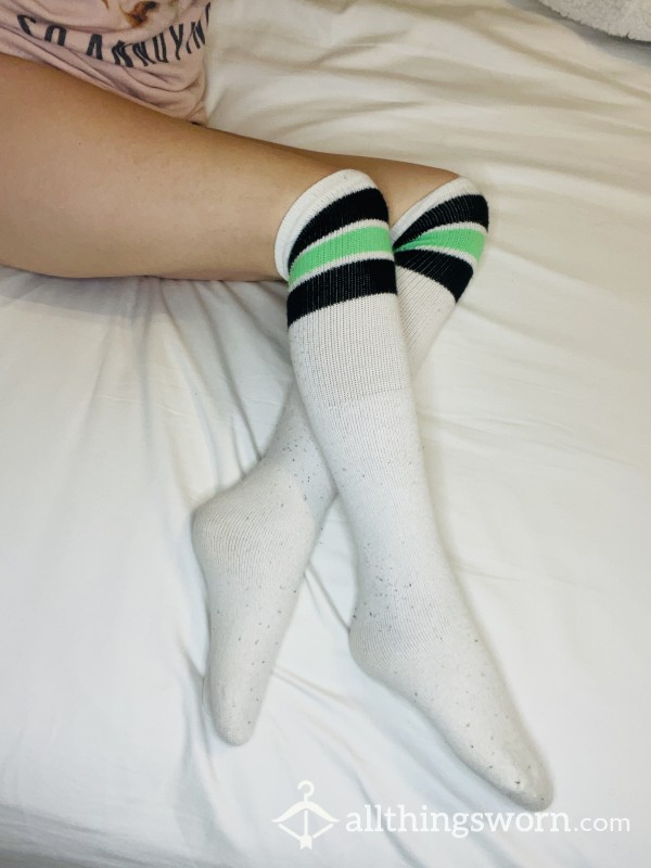 Knee High Socks: Lime Green Stripes