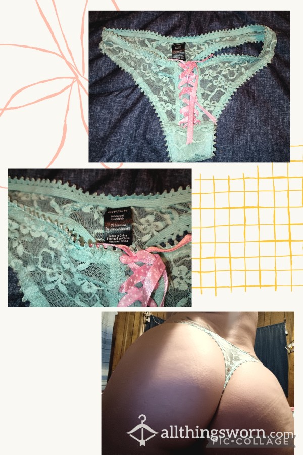 Light Blue Well Worn Lacey Thong. Free Shipping And Tracking Number