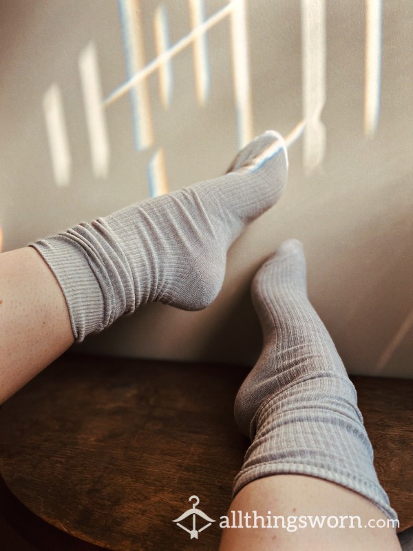 🤍🐰 Light Grey Crew Socks 🐰🤍 • 48 Hour Wear (or Longer) • FREE Shipping + Tracking • FREE Update Photos And Chat • Discreet Packaging • $25