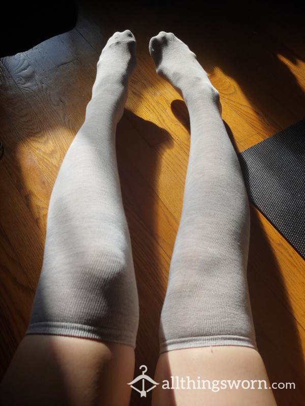 Light Heather Gray Lightweight Thigh High Socks