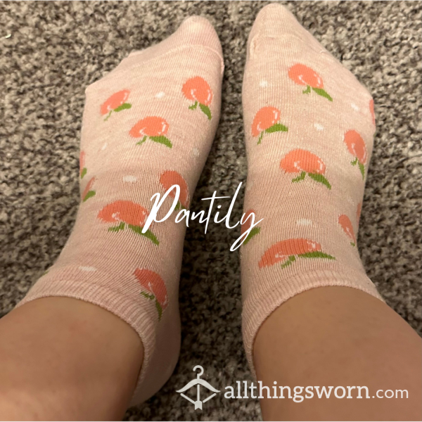 Light Pink Peach Print Ankle Socks