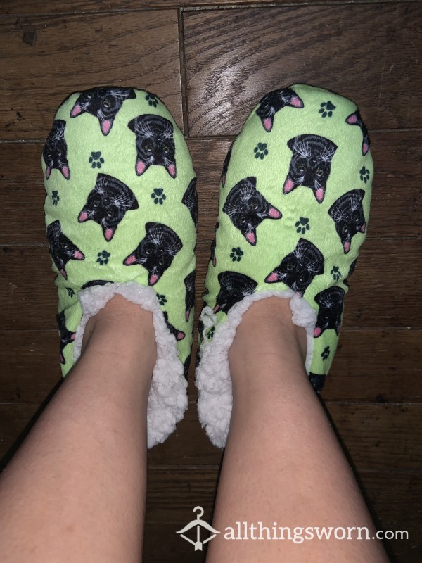 LIME GREEN CAT HOUSE SLIPPERS