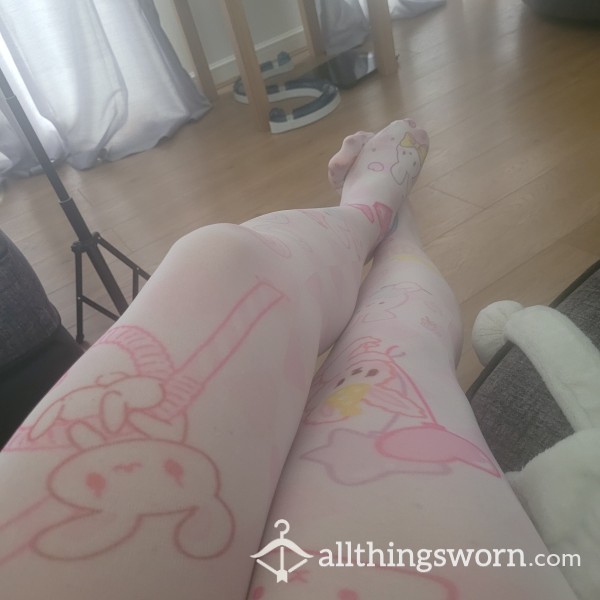 Long Cute Pink And White Bunny Socks