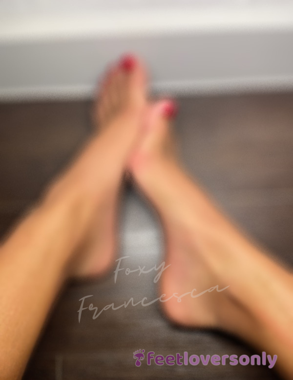 Come Enjoy My Soft Feet With Bright Red Nail Polish