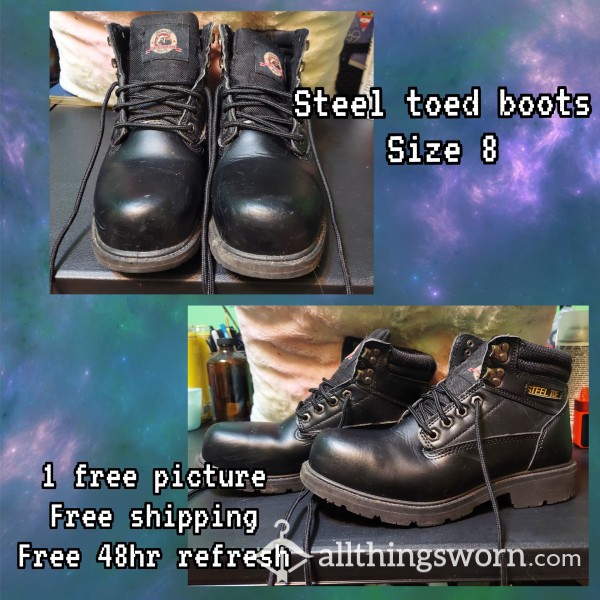 Mens Size 8 Steel Toed Boots [worn By Only Me] FREE SHIPPING