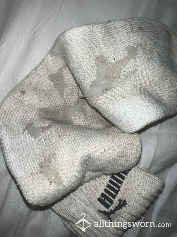 My Boyfriends Dirty Work Cum Sock After I Wanked Off His Hard Cock 🥵💦🍆