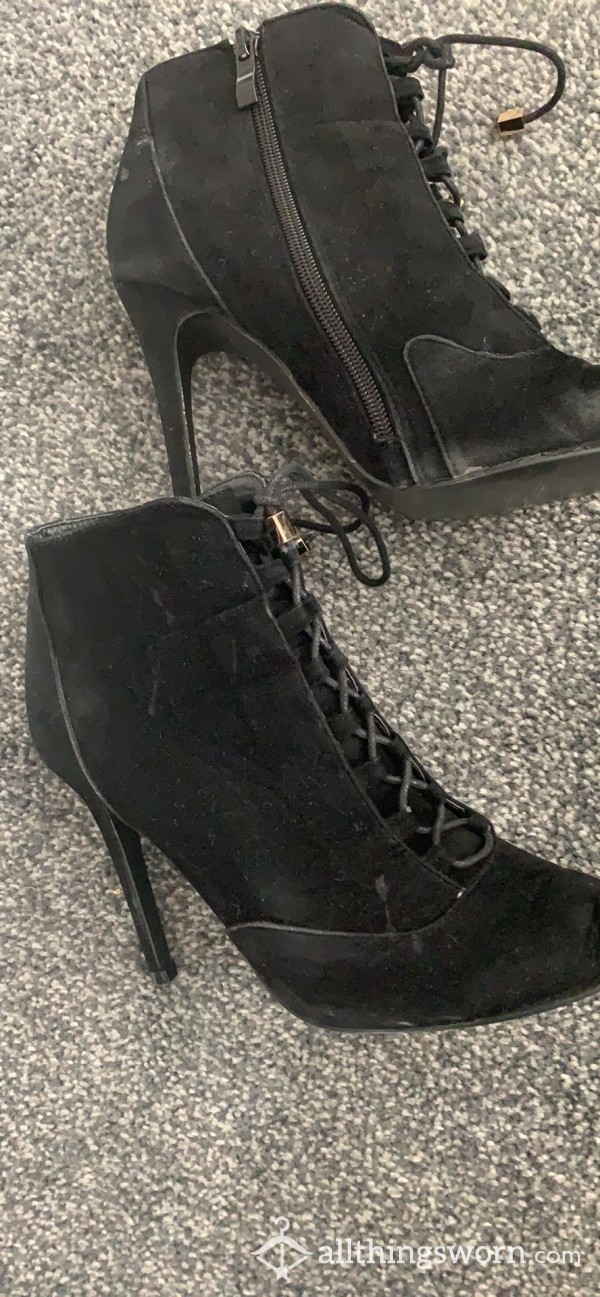 My Cum Dripped Worn Black Suede High Heel Boots