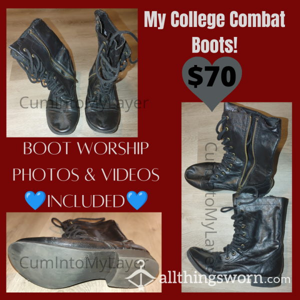 My Old Black Combat Boots With Lower Heel PLUS, INCLUDED Boot Worship Photos & Video! Add Ons Available! $70