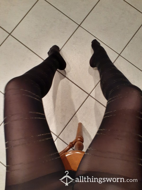 My Sexy  Black W/Silver Sparkles Thin Well-Worn Tights!!