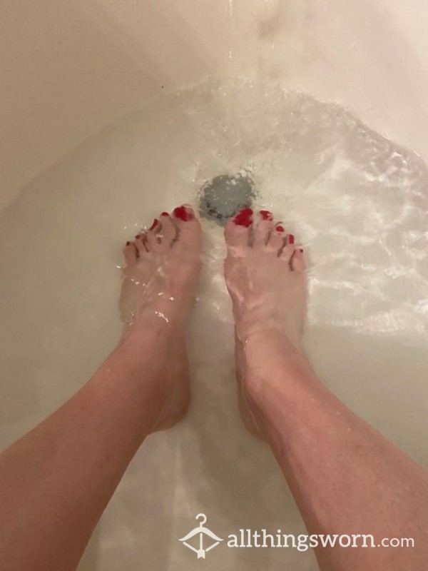 My Tired, Dirty Feet Getting A Bath And Some Lotion
