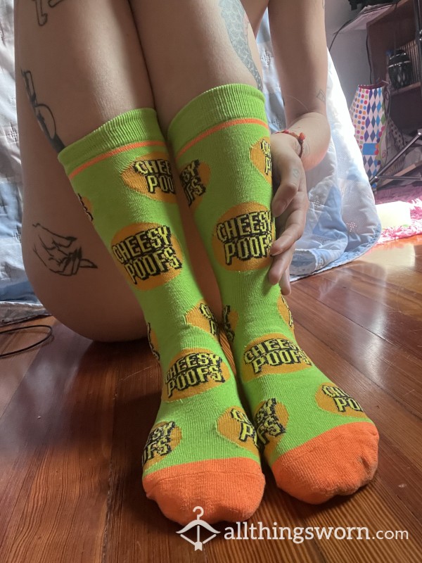 Neon Green/Orange South Park ‘Cheesy Poofs’ Mid-calf Socks