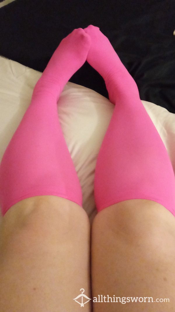 Neon Pink Knee Socks Nylon Tights