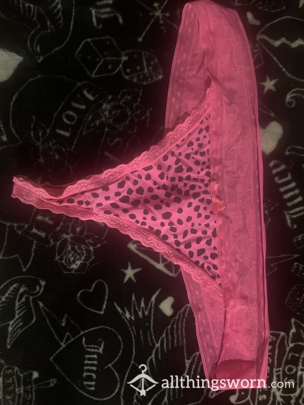 Neon Pink Lace Cow Print Thong Waiting To Be Dirtied For You!( ALL REQUESTS WELCOMED!)