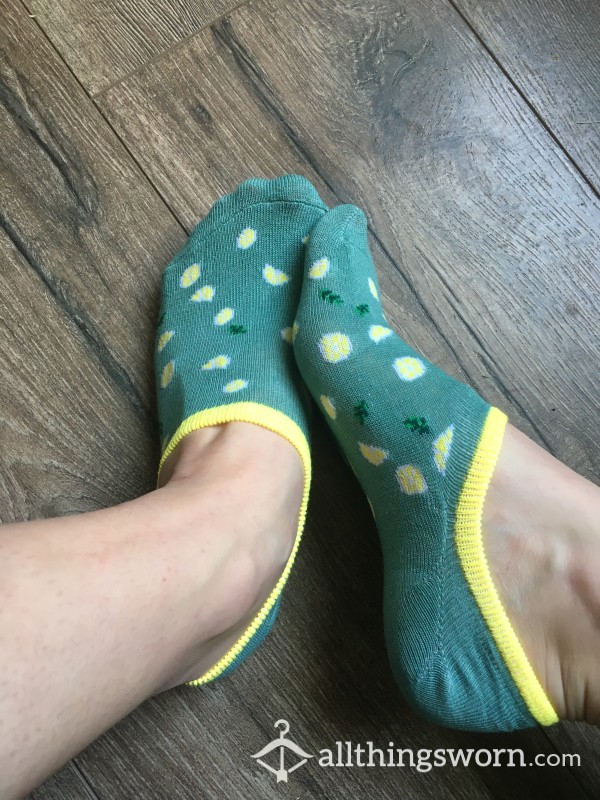 No-Show Green And Yellow Flower Socks