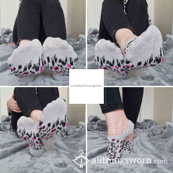 Light Grey, Black & Pink Animal Print No Show Socks | Standard Wear 48hrs | Includes Pics & Clip | Additional Days Available | See Listing Photos For More Info - From £16.00