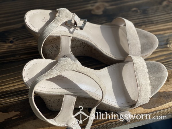 Nude Strappy Wedges - Size 10 Well Worn
