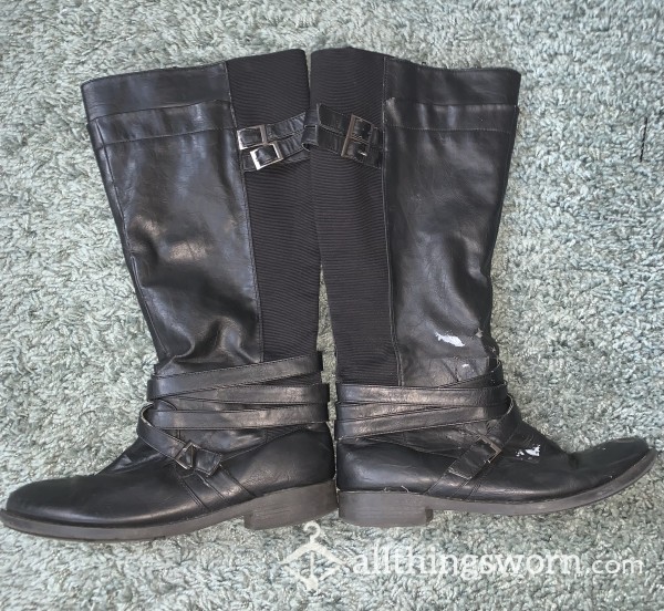 Old Black Faux Leather Boots