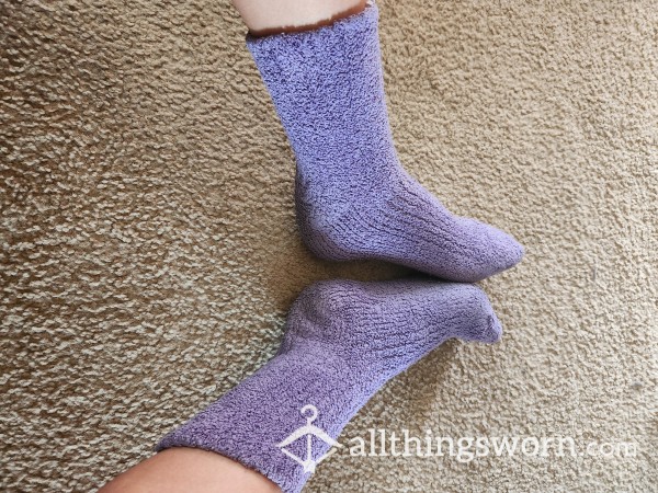 *sold*Old Worn Stretched Out Purple Fuzzy Warm Crew Socks