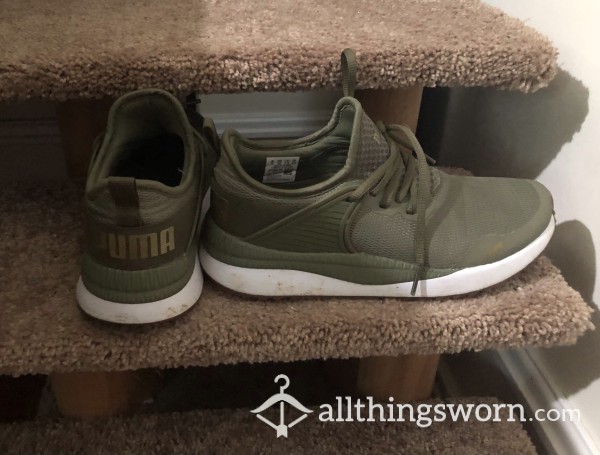 Olive Green Puma Sneakers W/ Gold Sz 7.5 - Includes US Shipping- Custom Wear