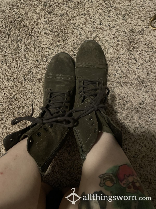 Olive Sueded Combat Boots