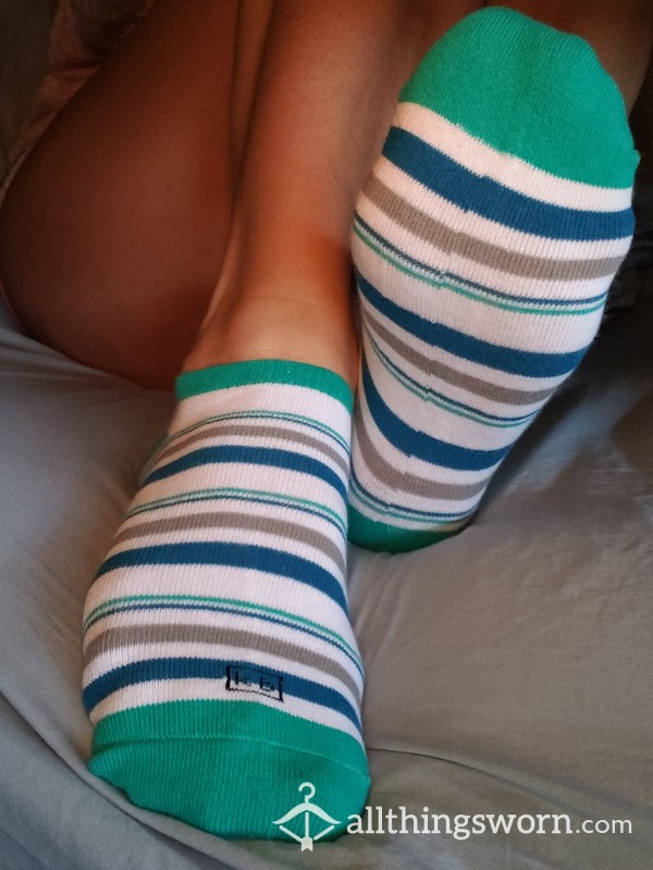 My Super Cute KB Teal And White Striped Socks With 4 Days Wear And Free Shipping