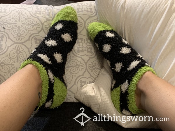 SOLD: Oogie Boogie Polka Dot - Fuzzy Halloween Themed Socks! - $10 For 24/hr Wear $5/day For Additional Wear Plus FREE ADD ON & FREE EXCLUSIVE PICTURE