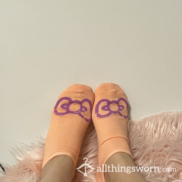 Orange Hello Kitty Bow Ankle Socks