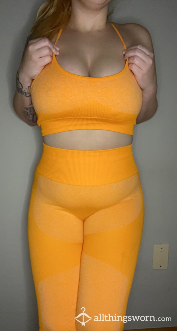 Orange Sports Bra And Matching Leggings(48 Hour Wear)