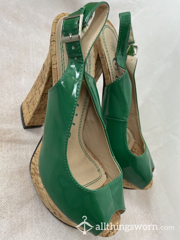 Patent Green Cork High Heels