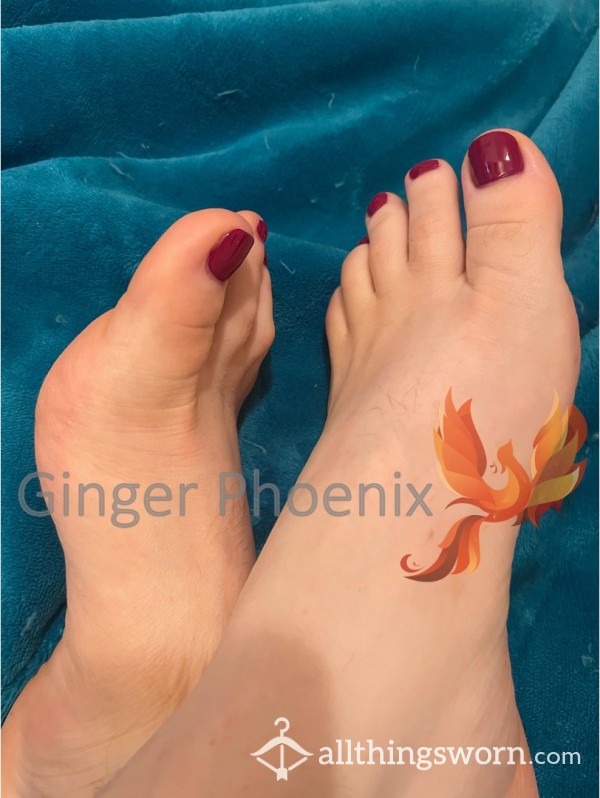 Pedicured Feet!  Sole, Top, And Instep, With Deep Red Polish On Toenails