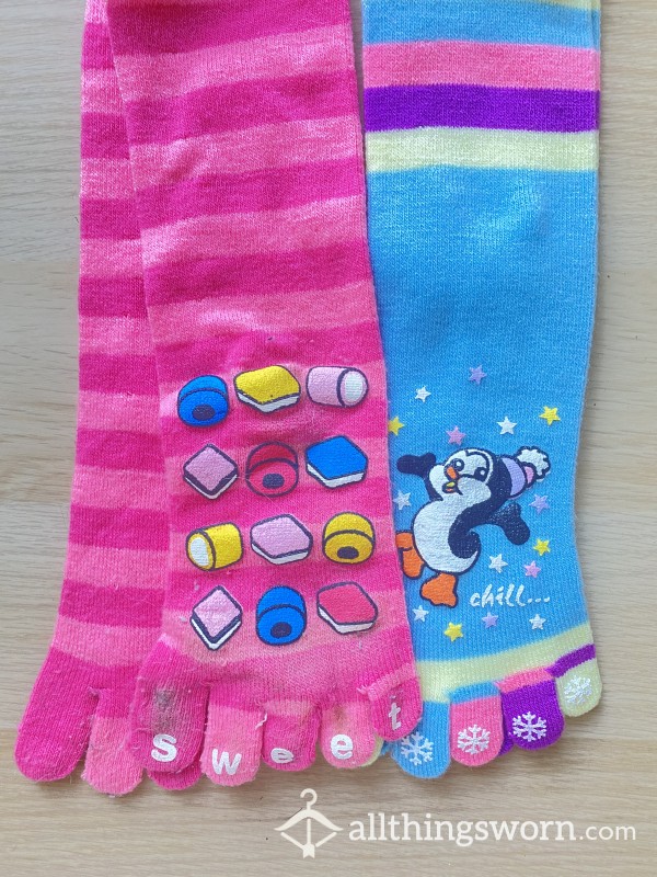 Pink And Blue Well Worn Finger Socks 🐧