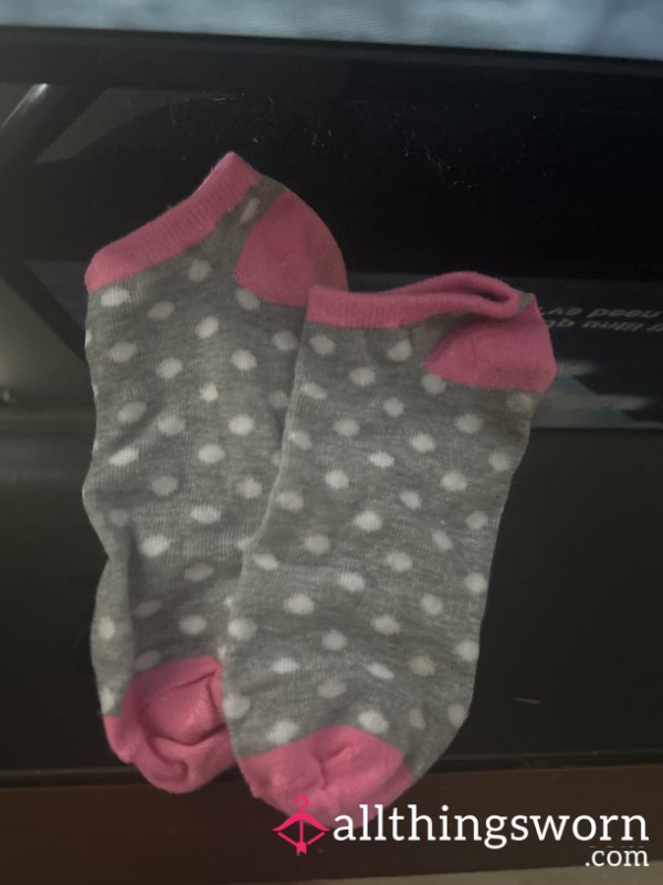 Pink And Grey Polka Dot Socks