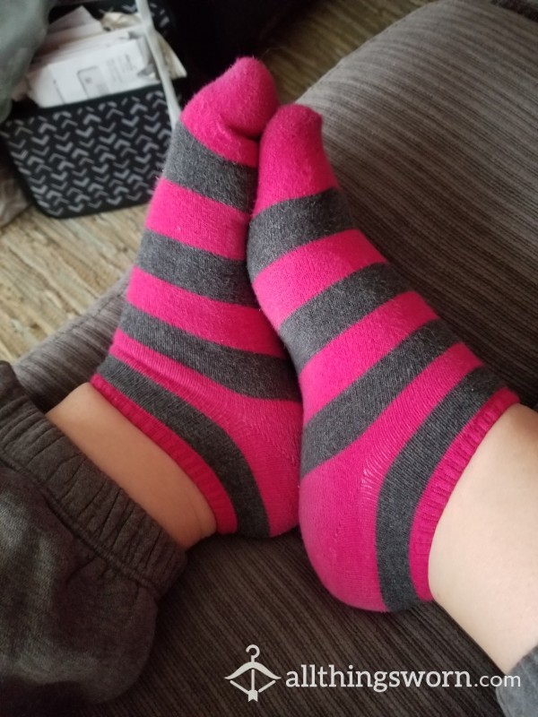 Pink And Grey Striped Socks 48 Hour Wear