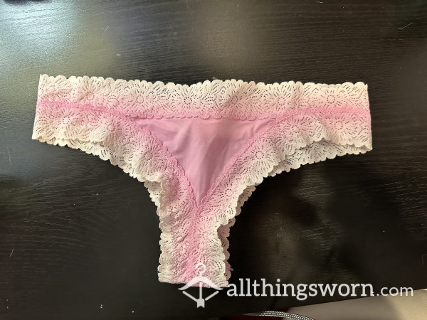 Pink And White Satin Bikini Style Panties With Lace Trim