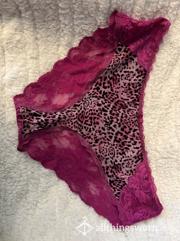 Pink, Animal Print, Silk And Lace Panties,