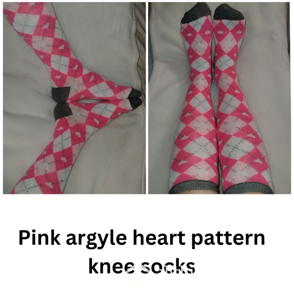 Pink Argyle Heart Pattern Knee Socks