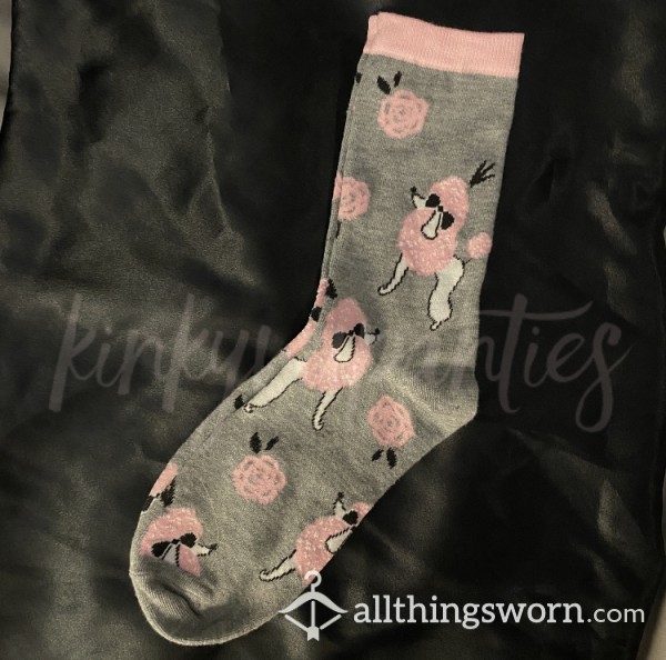 Pink & Gray Princess Poodle Socks - Includes 2-day Wear & U.S. Shipping