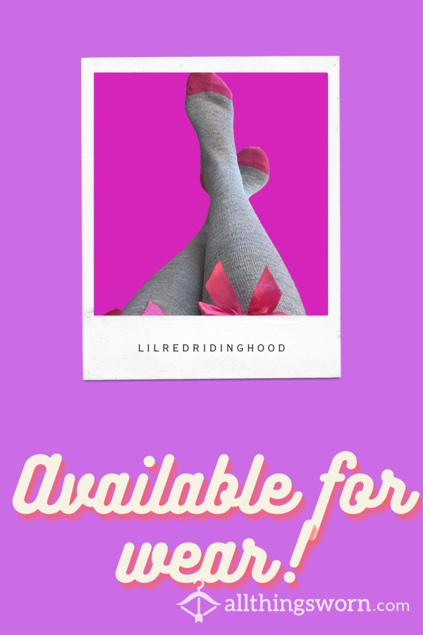 🎀Pink & Grey Pink Cookie Knee High Socks W/ Pink Bow🎀