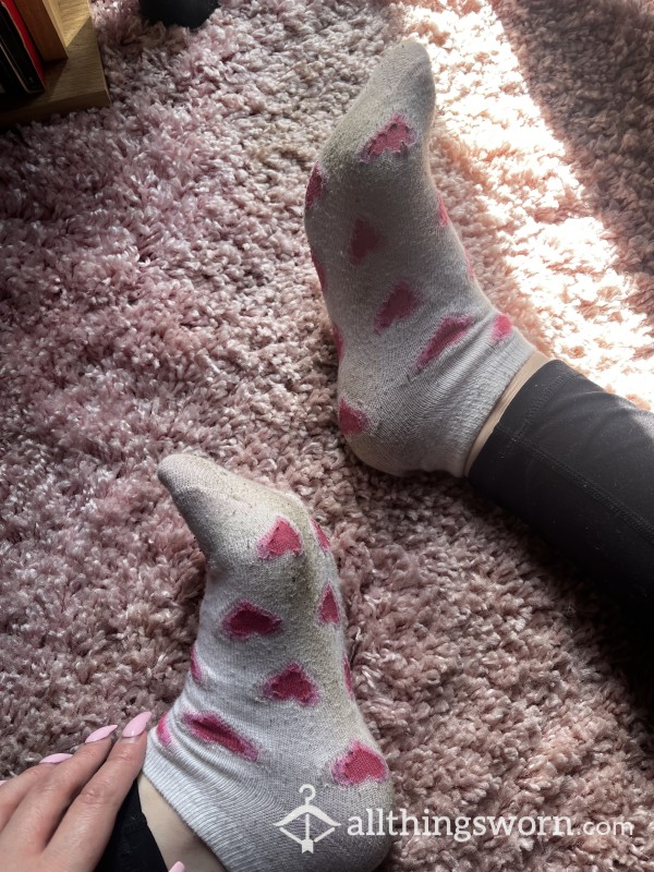 🎀 Pink Hearts Ankle Socks ♡ 48hr Wear ♡ + Free 1 Min Video & Update Pics