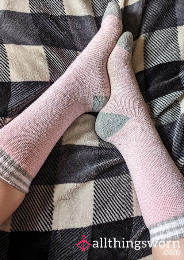 💗Pink High Socks With Grey Toes😈💗