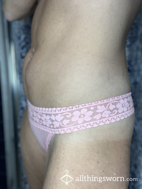 Pink Lace And Cotton Thong