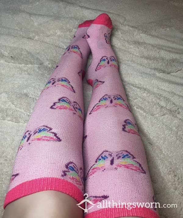 Pink Rainbow Butterfly Knee High Socks!